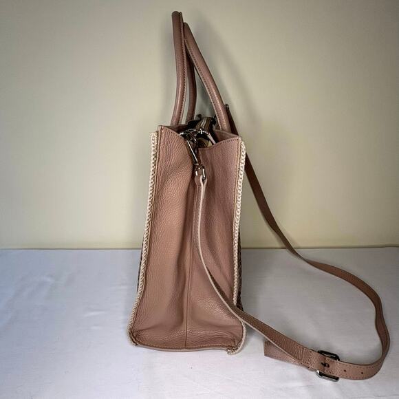 Roberto Pancani Laser Cut Leather Tote Satchell Crossbody | Tan Peach Italy - Picture 5 of 14